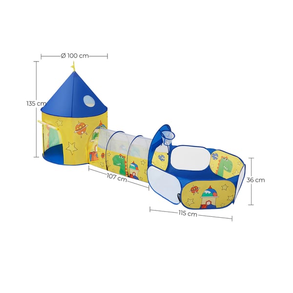 Lekehus, 3-i-1 med tunnel og ballbasseng, 115x110x36 cm, gul Lekehus, 3-i-1 med tunnel og ballbasseng, 115x110x36 cm, gul