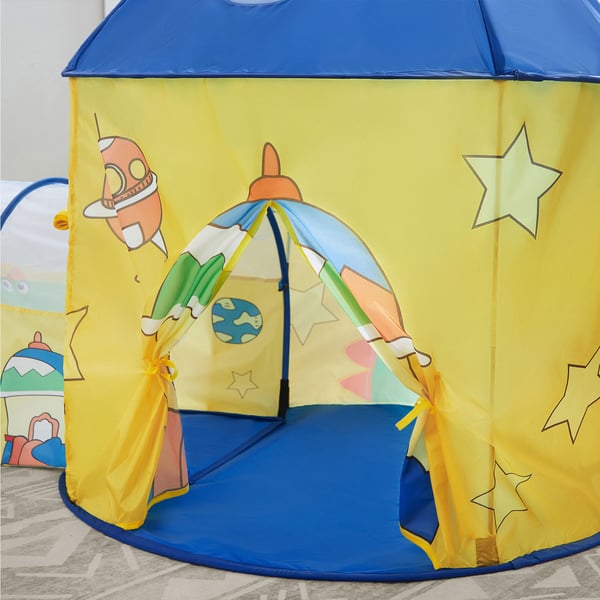 Lekehus, 3-i-1 med tunnel og ballbasseng, 115x110x36 cm, gul