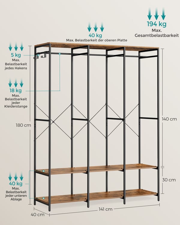 Garderob, 40x141x180 cm, Brun