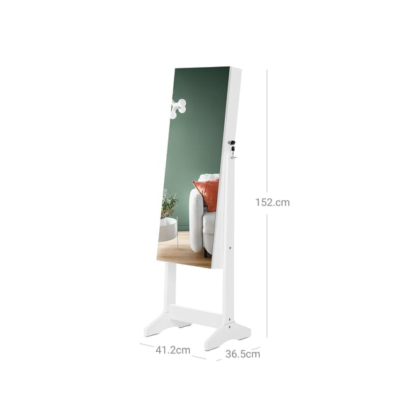 Smykkeskab, fritstående spejlskab med 2 separate makeup-organisatorer, 41,2x36,5x152 cm, hvid
