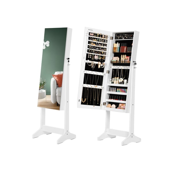 Smykkeskab, fritstående spejlskab med 2 separate makeup-organisatorer, 41,2x36,5x152 cm, hvid