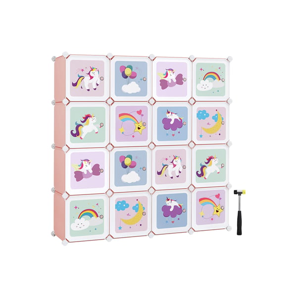 Opbevaringsskab med 16 rum, 123x31x123 cm, pink