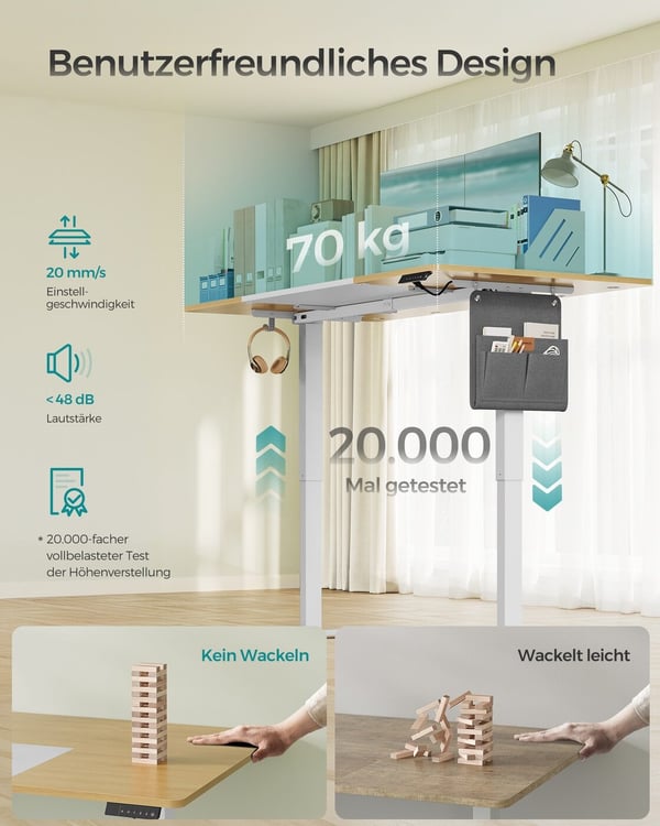 Elektrisk Højdejusterbart Skrivebord, 70x160x72-120 cm, Gul
