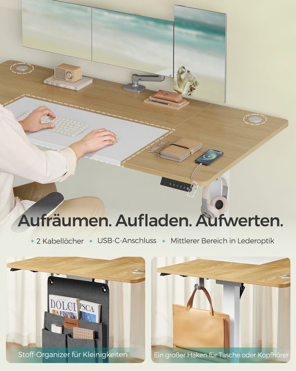 Elektrisk Højdejusterbart Skrivebord, 70x160x72-120 cm, Gul