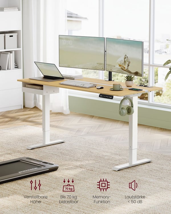Elektrisk Hæve-/Sænkebord, 70x160x72-120 cm, Guld Eg