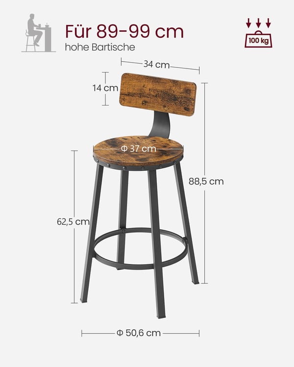 Barstol, 50,6x88,5 cm, Brun