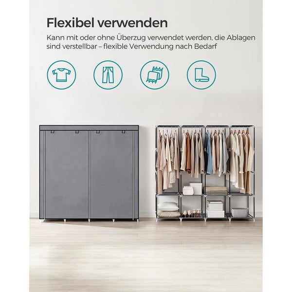 Tøygarderobe, 45x170x167 cm, Grå