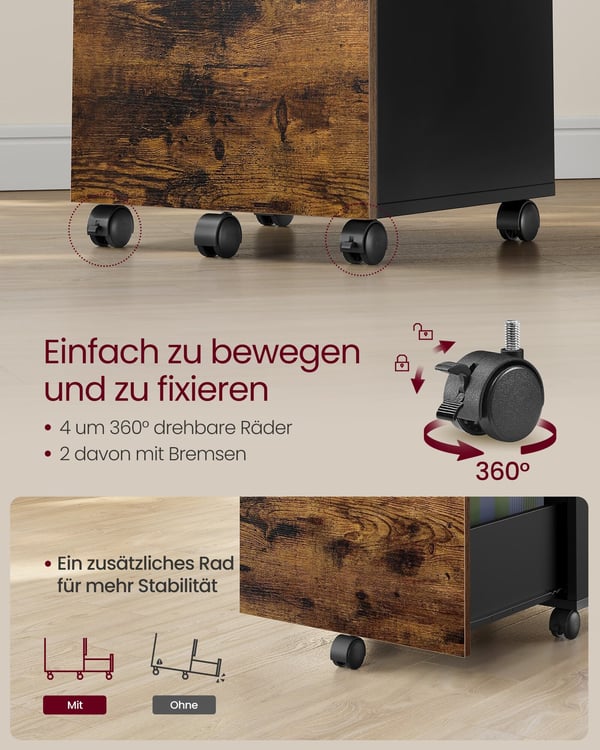Rullende skap, 42x40x70 cm, Brun