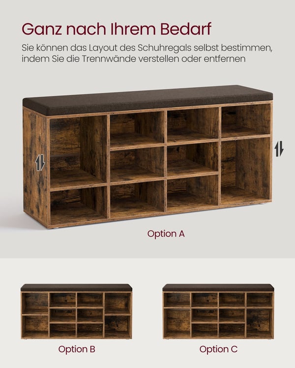 Skobänk, 30,3x104x48 cm, Brun