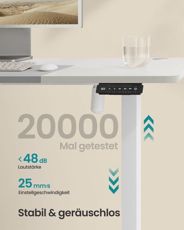 Elektriskt höj- och sänkbart skrivbord, 120x60x72-120 cm, vit