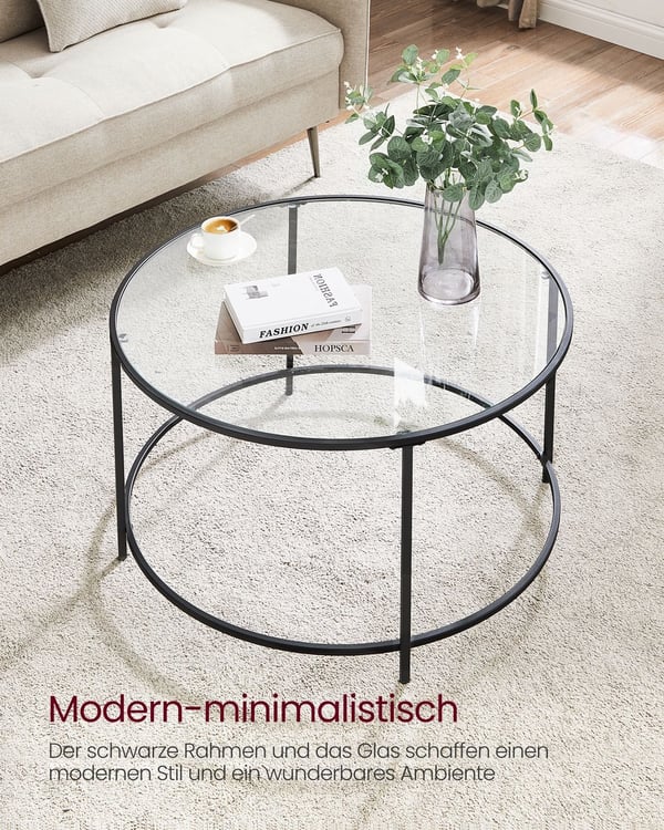 Rundt sofabord med hærdet glas, 84 × 45,5 cm, sort
