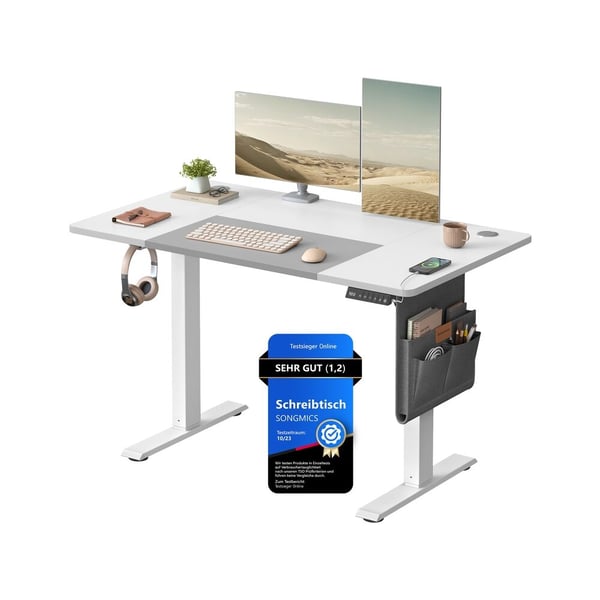 Elektrisk hev- og senkbart skrivebord, 120x60x72-120 cm, hvitt