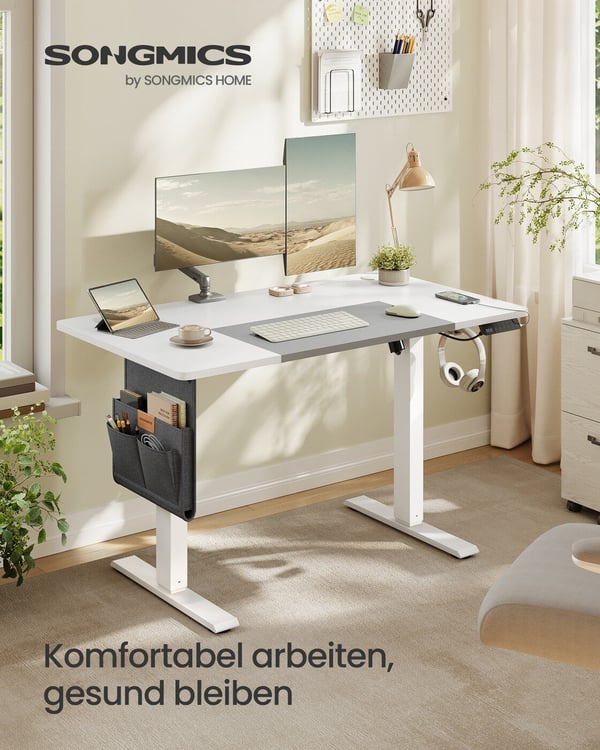 Elektrisk hev- og senkbart skrivebord, 120x60x72-120 cm, hvitt