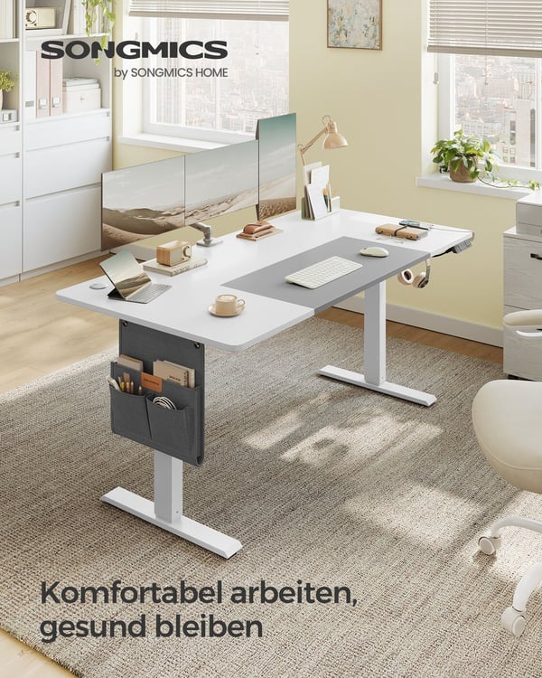 Elektriskt höj- och sänkbart skrivbord, 70x160x72-120 cm, vitt