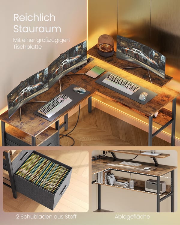 L-formet skrivebord, 150x120x76 cm