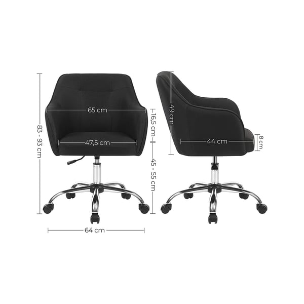 Kontorstol, 65x69x83-93 cm, Sort
