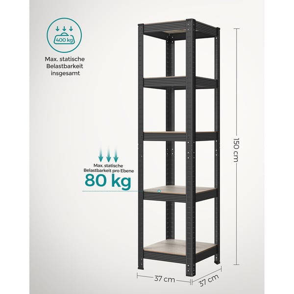 Robust hylle, 150x37x37 cm, Greige