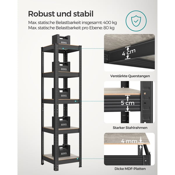 Robust hylle, 150x37x37 cm, Greige