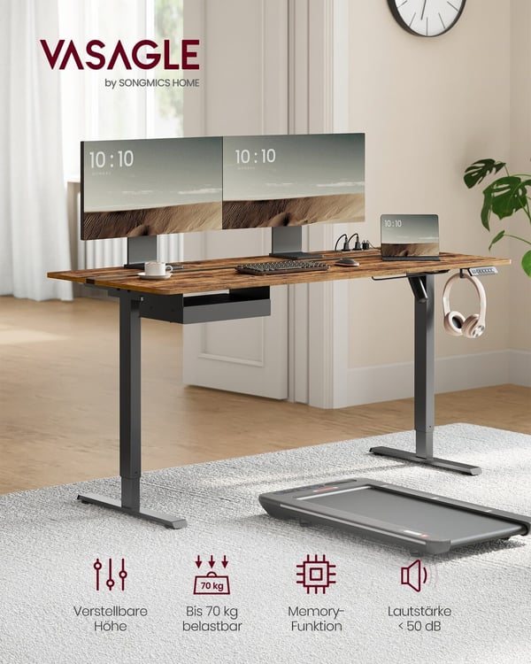 Elektrisk Højdejusterbart Skrivebord, 70x160x72-120 cm, Brun