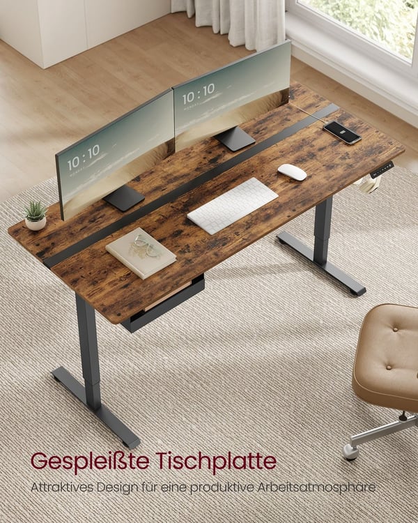 Elektrisk Højdejusterbart Skrivebord, 70x160x72-120 cm, Brun