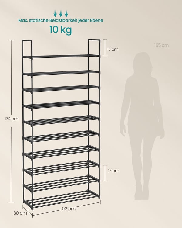 Skohylle, 92x30x194 cm, Svart
