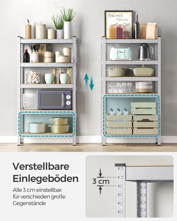 Oppbevaringshylle, 30x75x150 cm, Sølv
