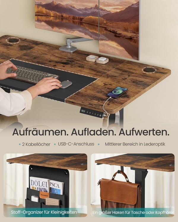 Elektrisk Højdejusterbart Skrivebord, 120x60x72-120 cm, Brun