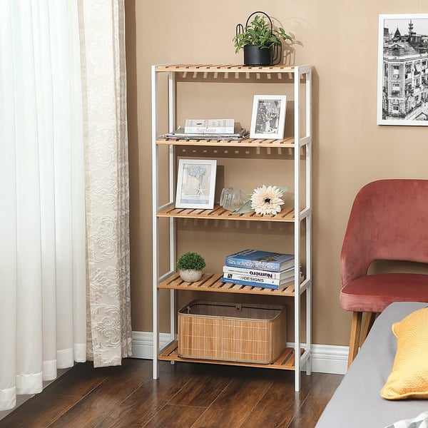 Hylle, bambus, 60x26x130 cm, hvit