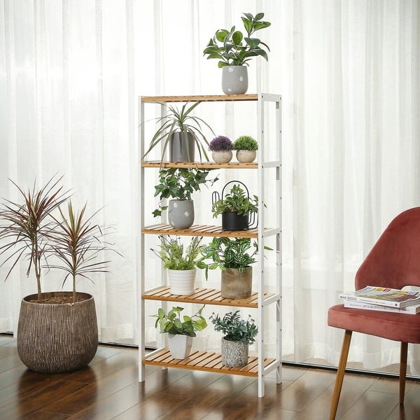 Hylle, bambus, 60x26x130 cm, hvit