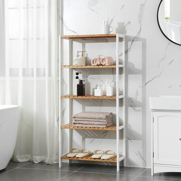 Hylle, bambus, 60x26x130 cm, hvit