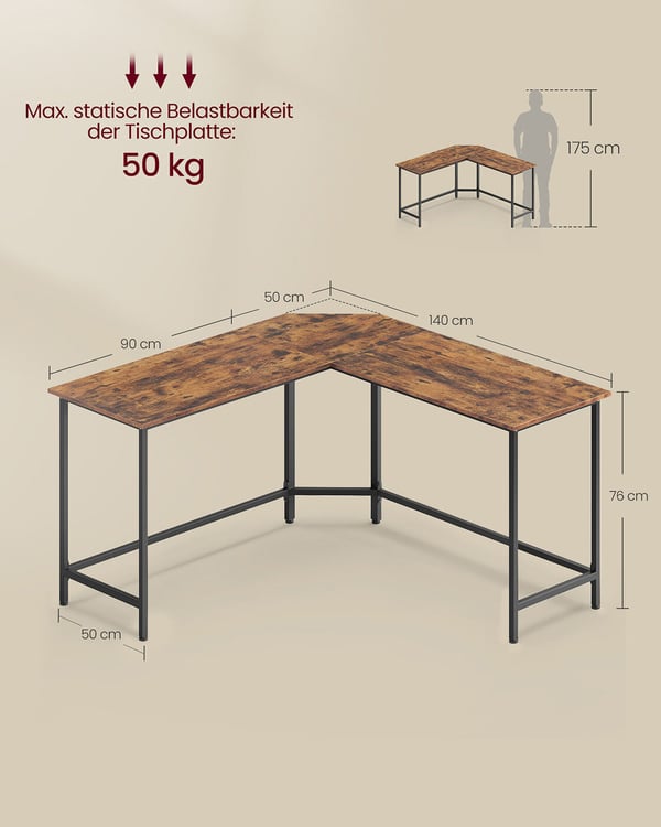 Hjørneskrivebord, 149x149x75 cm, Brun