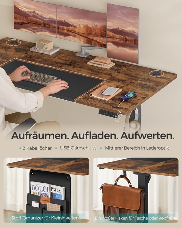 Justerbart skrivebord, 70x160x72-120 cm, brun