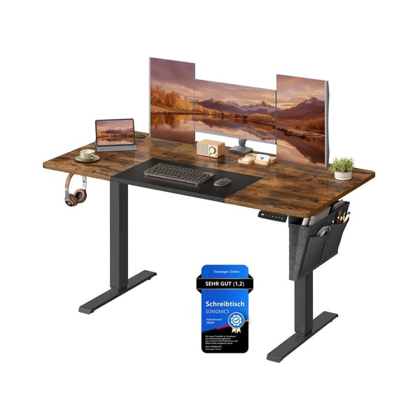 Elektrisk høydejusterbart skrivebord, 140x60x72-120 cm, brun svart Elektrisk høydejusterbart skrivebord, 140x60x72-120 cm, brun svart