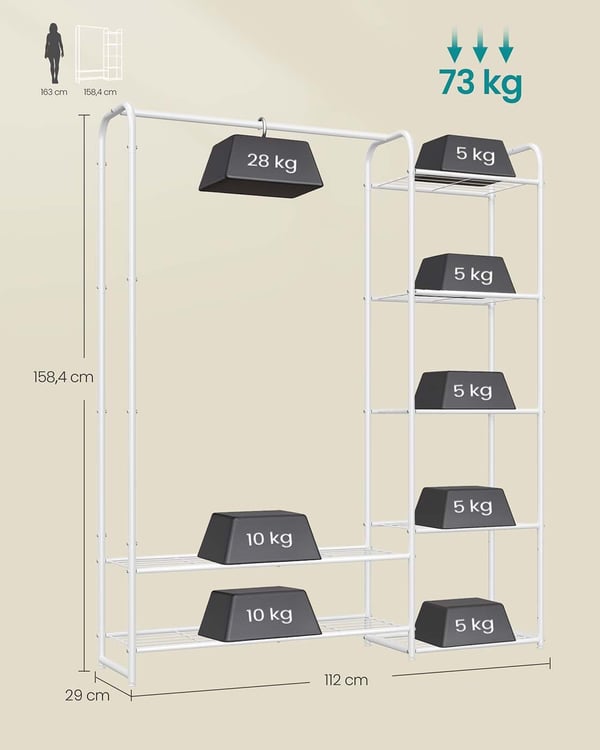 Klesstativ, 29x112x158,4 cm, Hvit