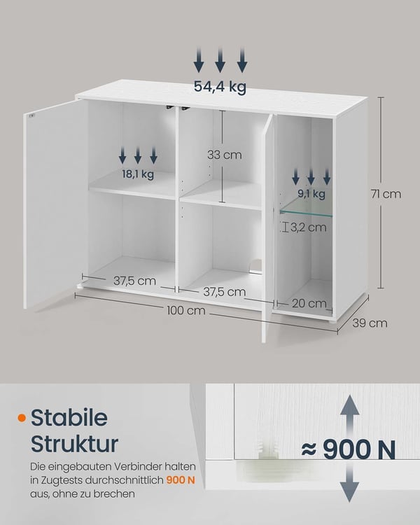 Skænk, 39x100x71 cm, Hvid