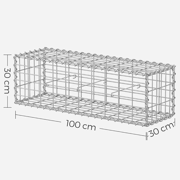 Gabion, 100x30x30 cm, Sølv