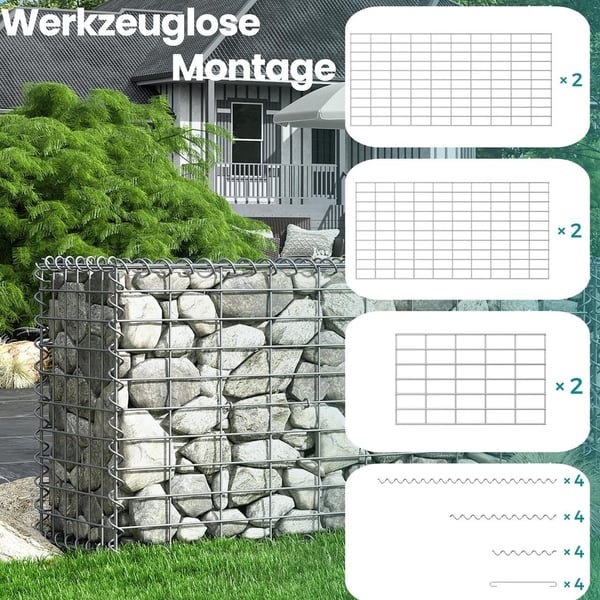 Gabion, 100x30x30 cm, Sølv