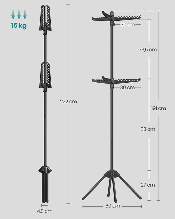 Klesstativ, 60x60x191 cm, Svart