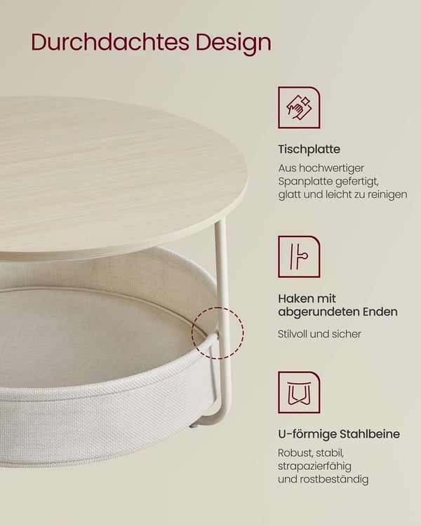 Sohvapöytä, 75x75x45 cm, Luonnollinen Beige