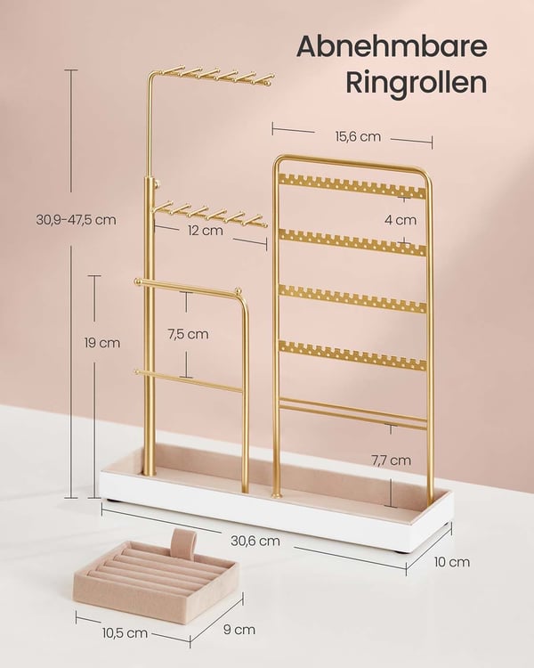 Smykkestativ, 10x30,6x30,9-47,5 cm, Lys gull