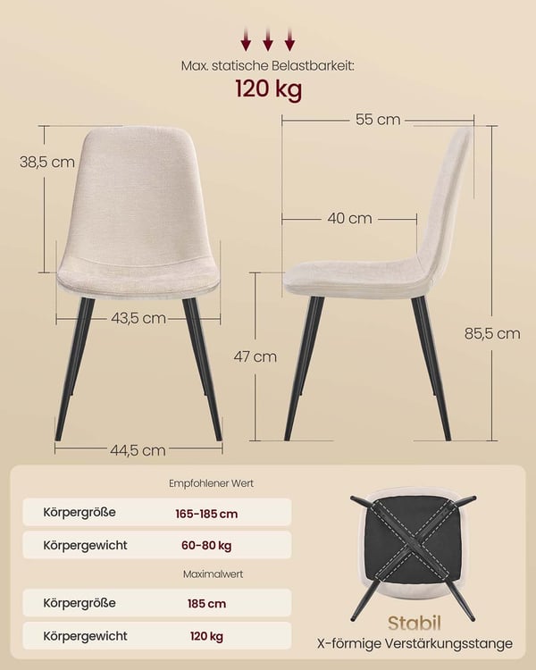 Matstol, 55x43,5x85,5 cm, Krämfärgad