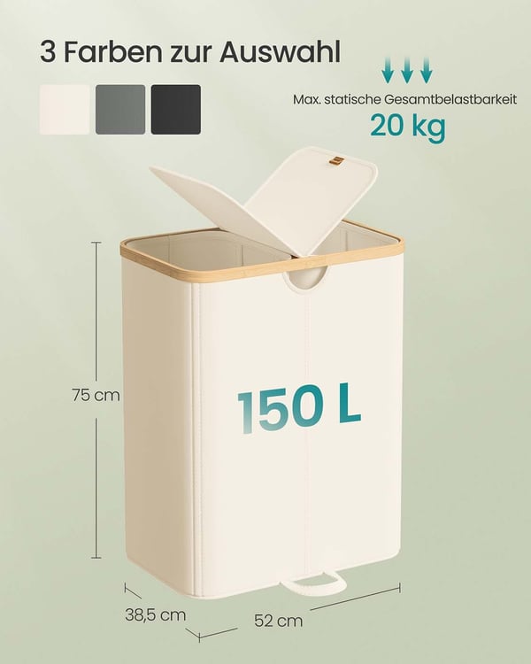 Vasketøjskurv, 52x38,5x75 cm, Creme