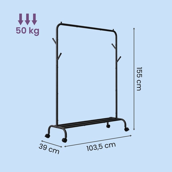 Klesstativ, stål, 41x103,5x155 cm, svart