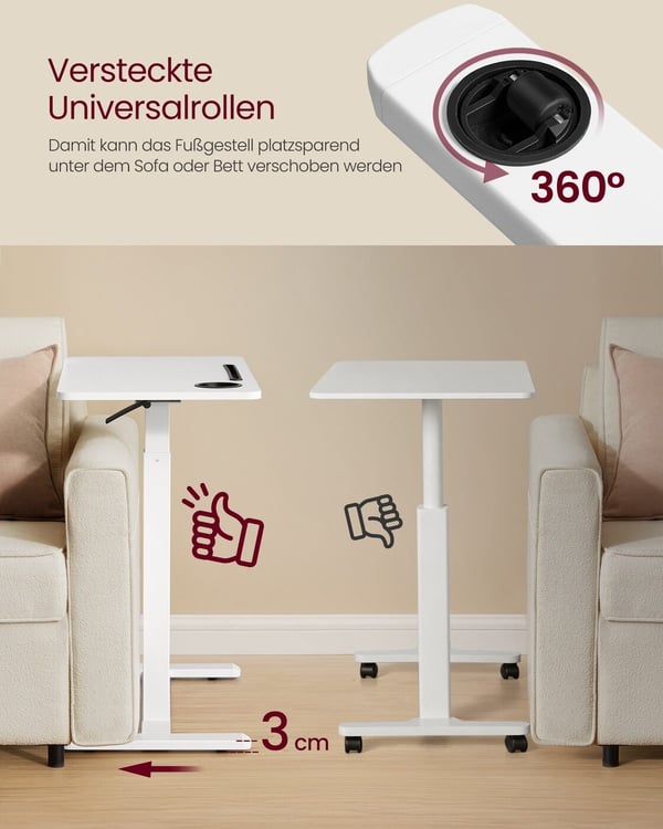 Sidebord, 70x40x65-102 cm, Hvid