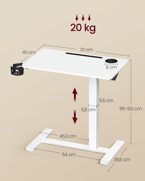 Sidebord, 70x40x65-102 cm, Hvid