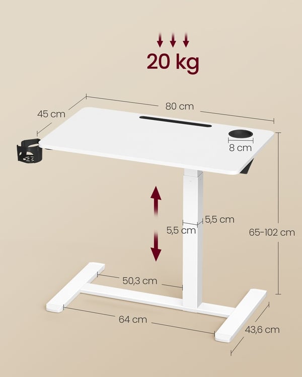 Sidobord, 80x45x65-102 cm, Vit