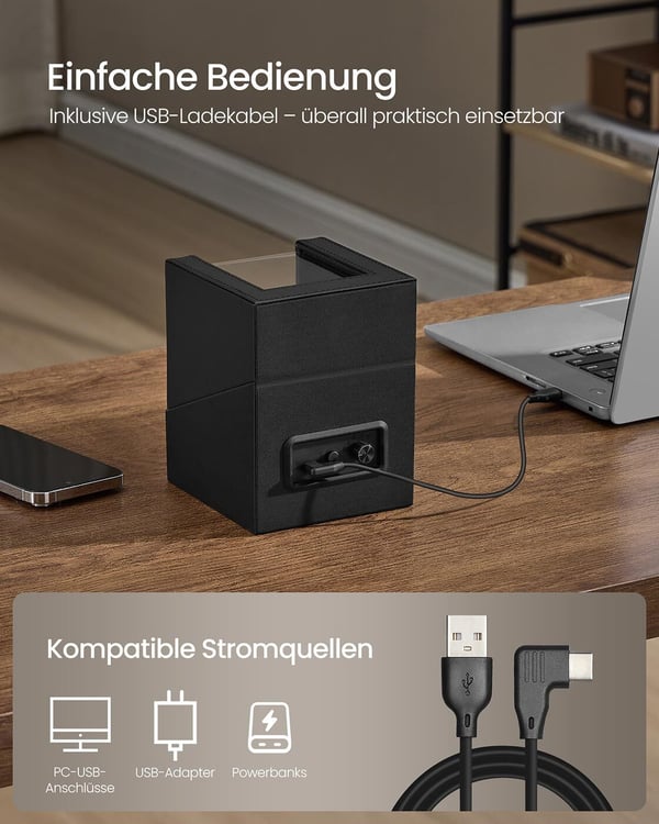 Klokkeopptrekker, 12,2x12,9x15,9 cm, Svart
