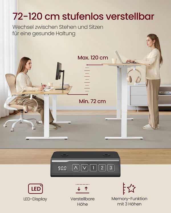 Korkeussäädettävä työpöydän runko, 59.6x90-140x72-120 cm, valkoinen