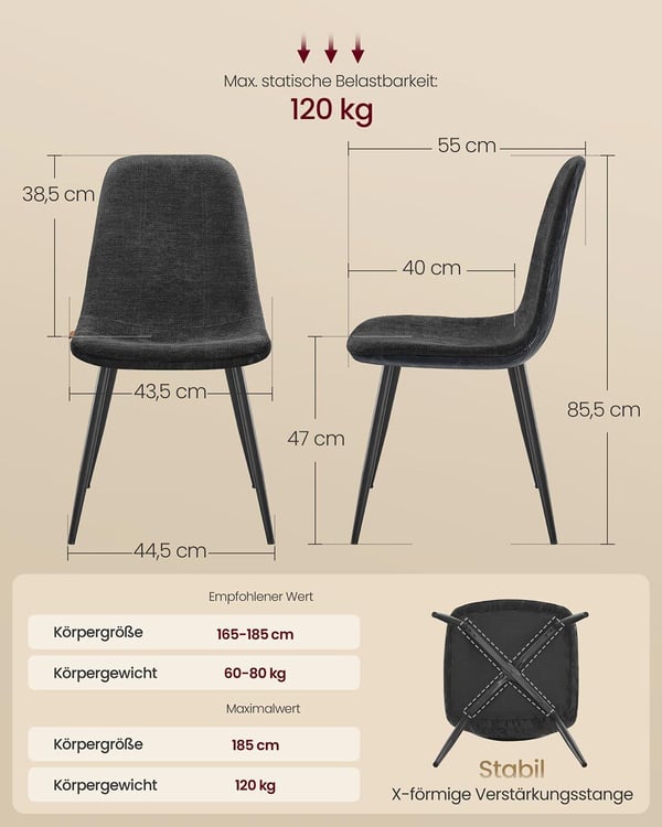 Matstol, 55x43,5x85,5 cm, Grå
