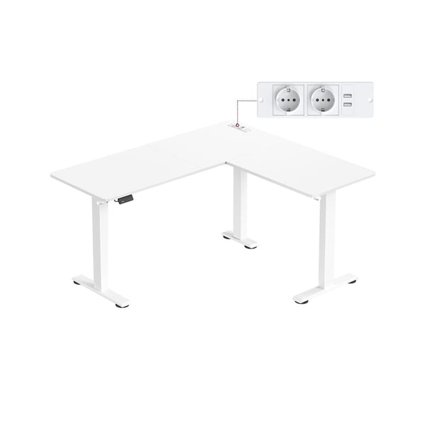 Elektrisk Højdejusterbart Skrivebord, 140x160x72-120 cm, Hvid